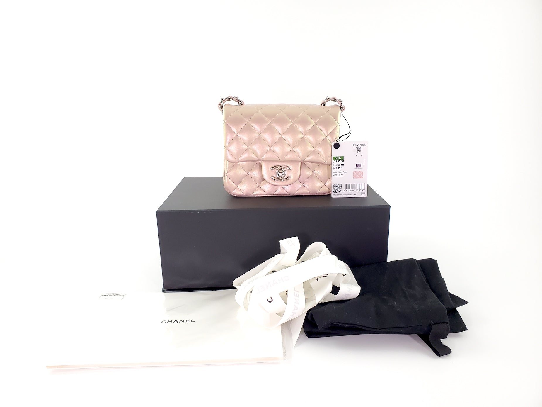 New CHANEL Square Mini Iridescent Pink Calfskin Leather Bag