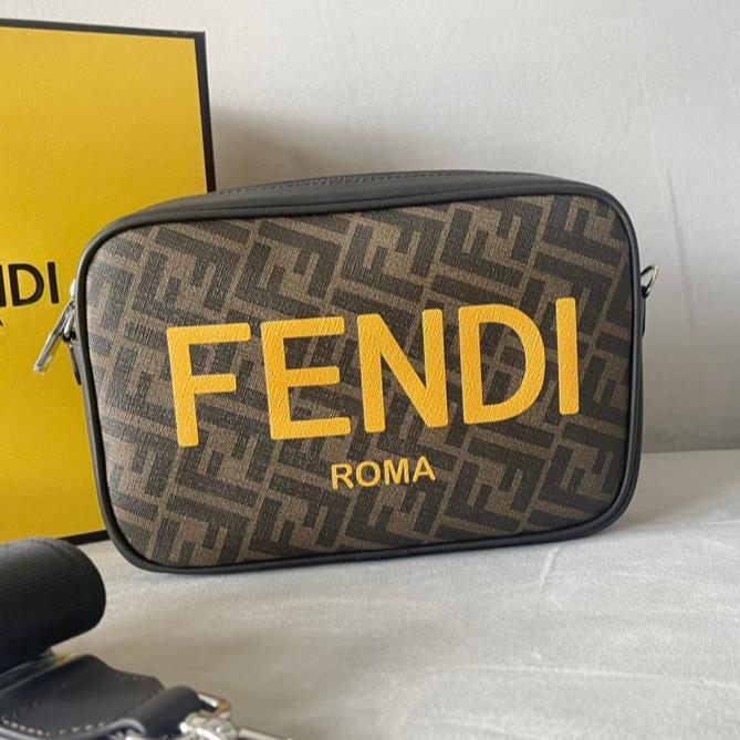 FENDI ROMA 22 CLUTCH BAG IN CHOCOLATE BROWN FF CALFSKIN SILVER HARDWARE WITH GOLDEN LOGO | Studio Nafay