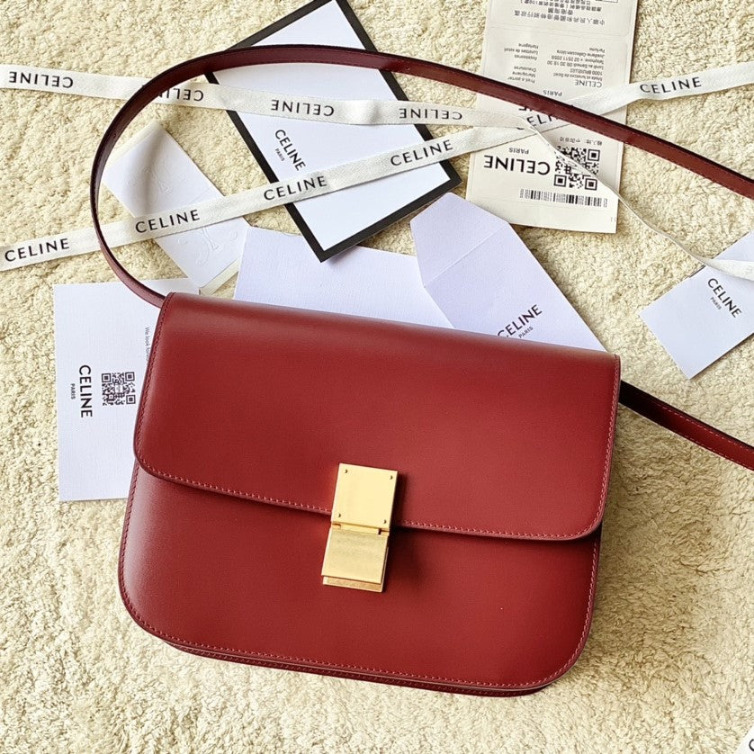 CELINE MEDIUM CLASSIQUE BAG 24CM RED CALFSKIN | Studio Nafay