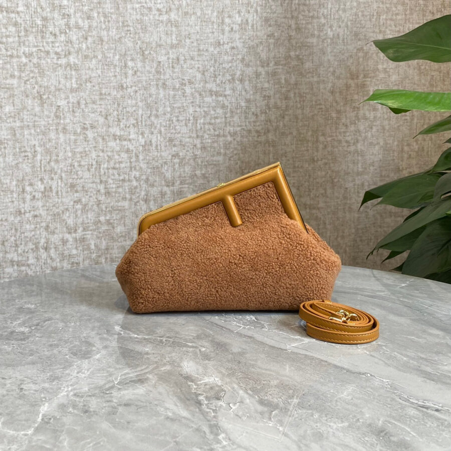 FENDI FIRST MINI 26 BAG IN CIDER BROWN WOOL WITH GOLD HARDWARE | Studio Nafay