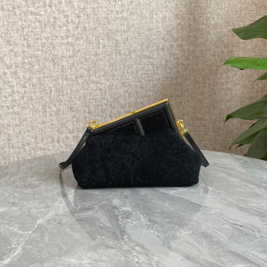 FENDI FIRST MINI 26 BAG IN BLACK WOOL WITH GOLD HARDWARE | Studio Nafay