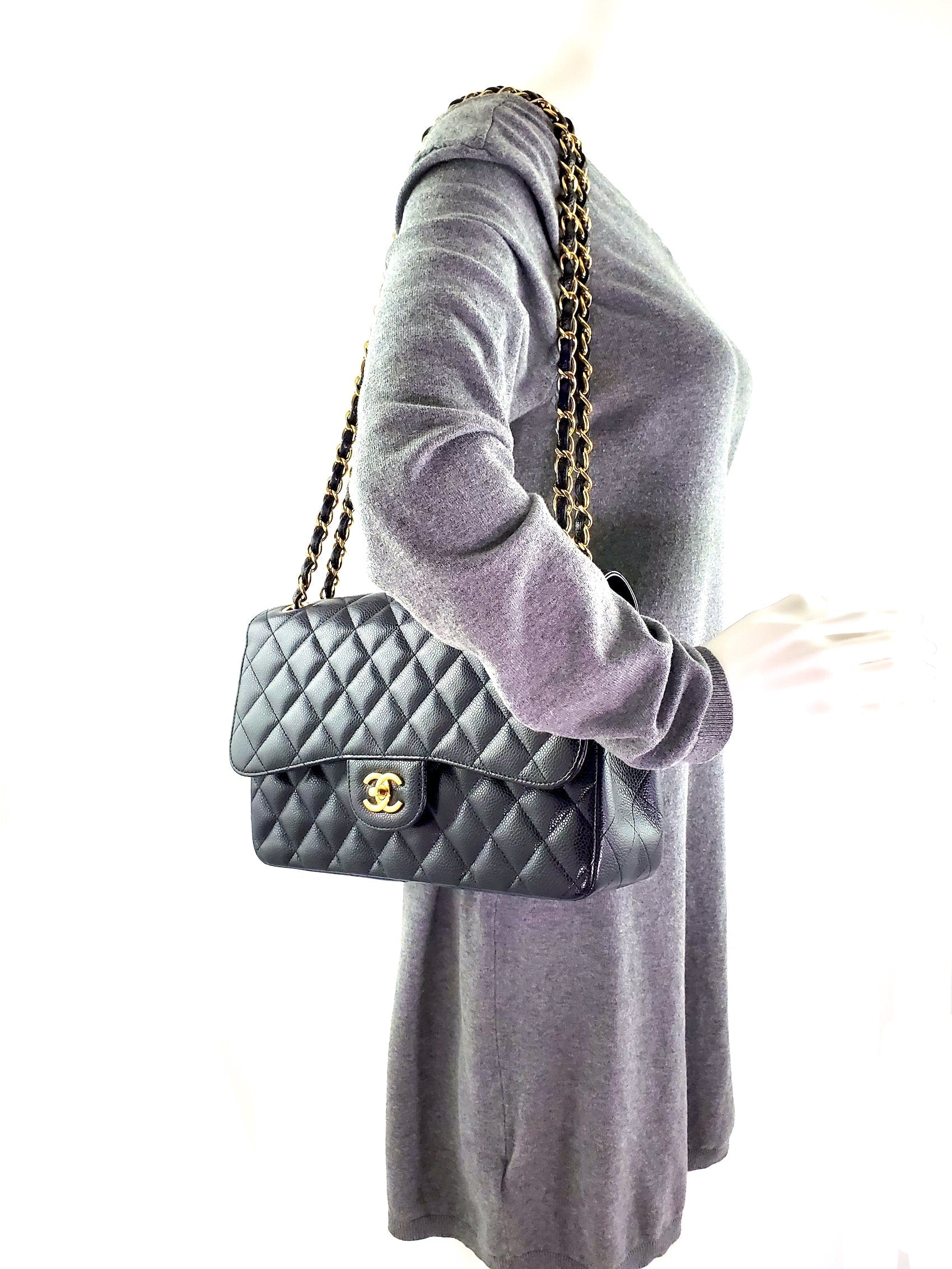 CHANEL Black Caviar Jumbo Classic Double Flap Bag