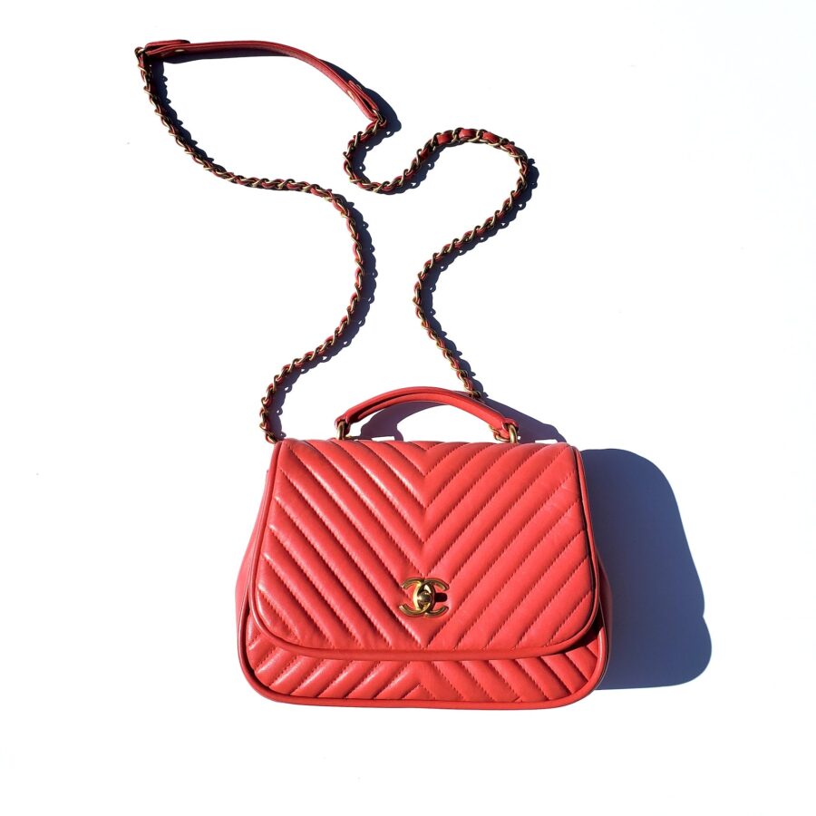Chanel Red Reverse Chevron Quilted Round Top Handle Flap Bag | Studio Nafay