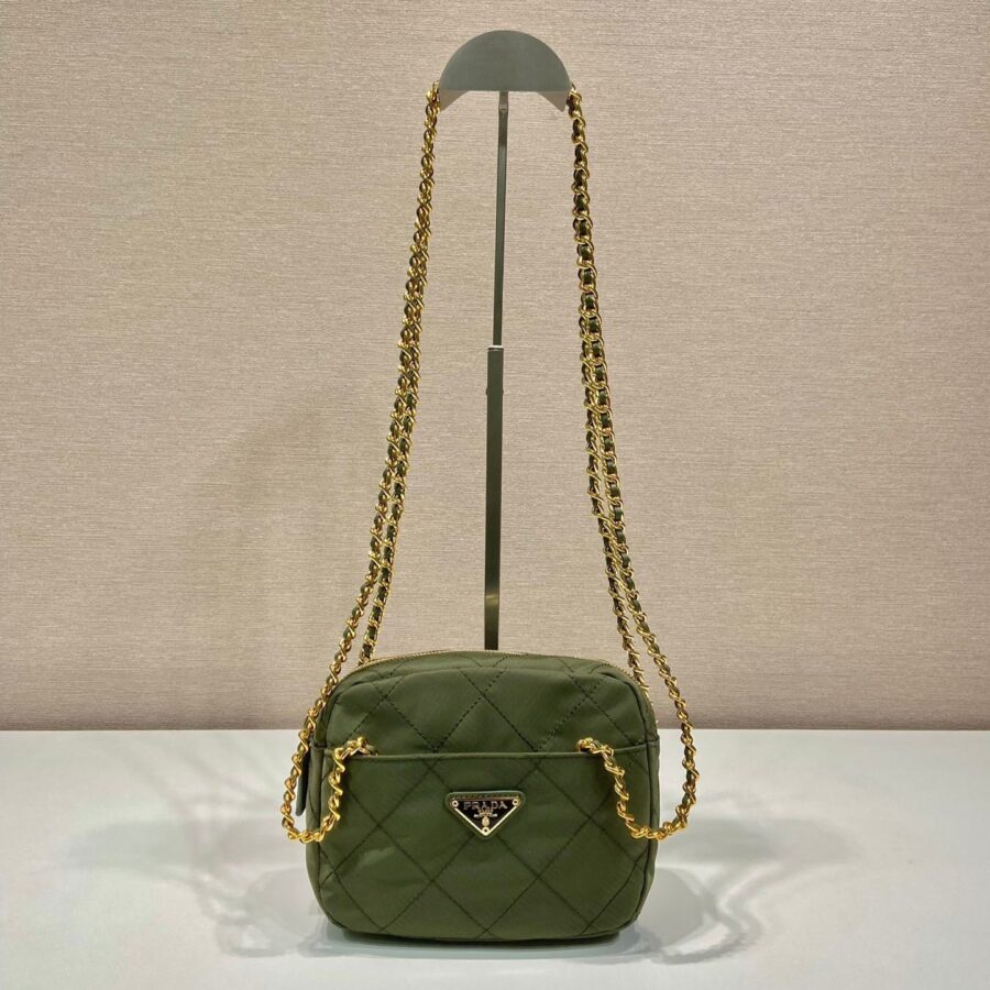 QUILTED HOBO BAG 19 IN PICKLE GREEN HANDMADE NYLON GOLD HARDWARE | Studio Nafay