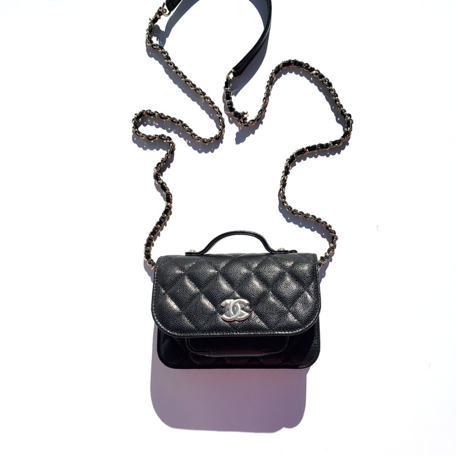New CHANEL Black Caviar Mini Business Affinity Crossbody Chain Bag | Studio Nafay