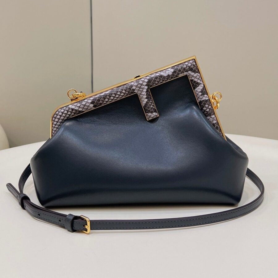 FENDI FIRST SMALL 26 BLACK LEATHER BAG WITH EXOTIC DETAILS | Studio Nafay