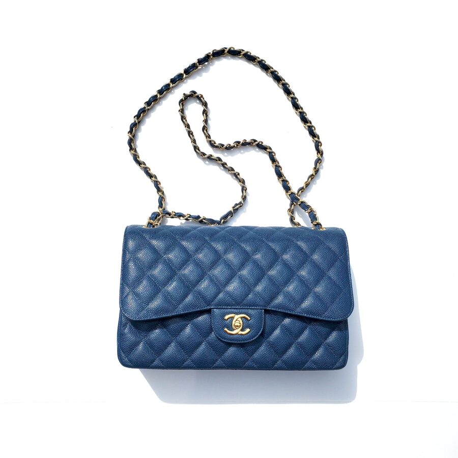 CHANEL Blue Caviar Jumbo Classic Quilted Double Flap Bag | Studio Nafay