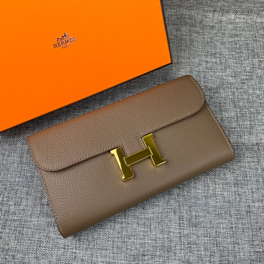 HM CLUTCH CONSTANCE 22 ASH BROWN CALFSKIN GOLD HARDWARE | Studio Nafay
