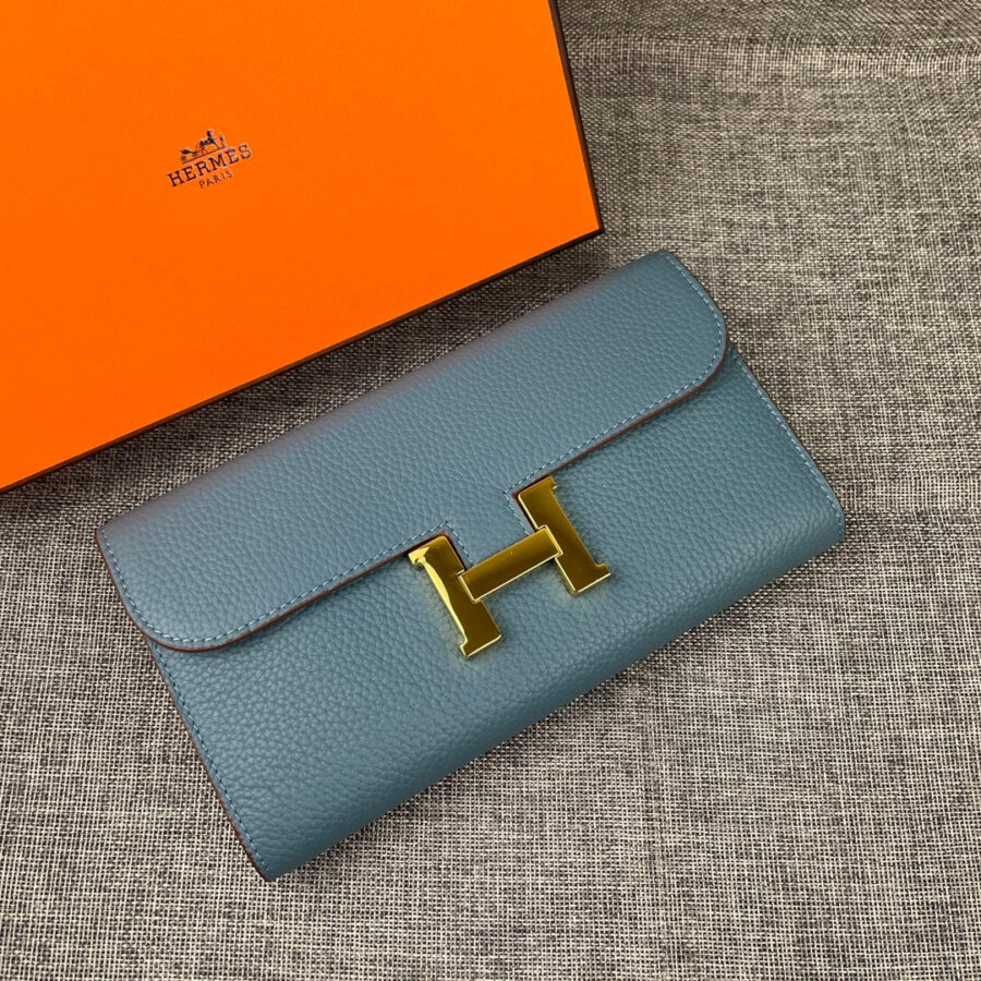 HM CLUTCH CONSTANCE 22 CERULEAN CALFSKIN GOLD HARDWARE | Studio Nafay