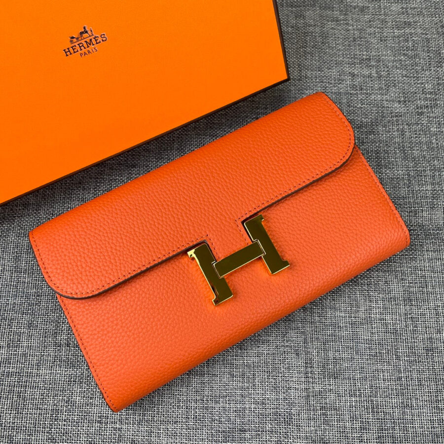 HM CLUTCH CONSTANCE 22 ORANGE CALFSKIN GOLD HARDWARE | Studio Nafay