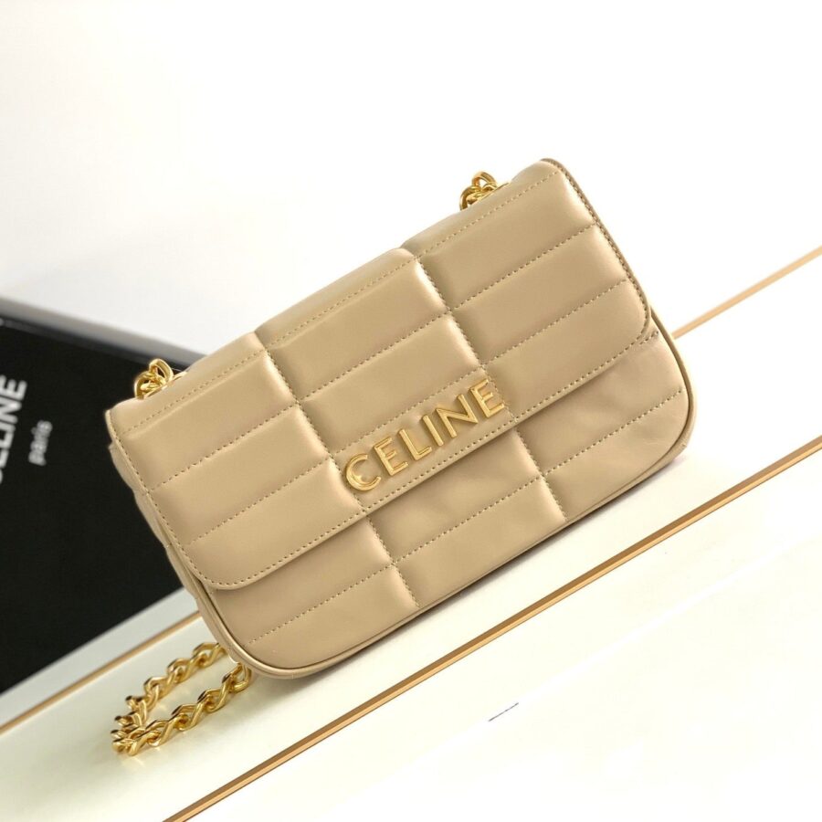 MONOCHROME 24 QUILTED BEIGE CREAM LAMBSKIN CHAIN SHOUDER BAG | Studio Nafay
