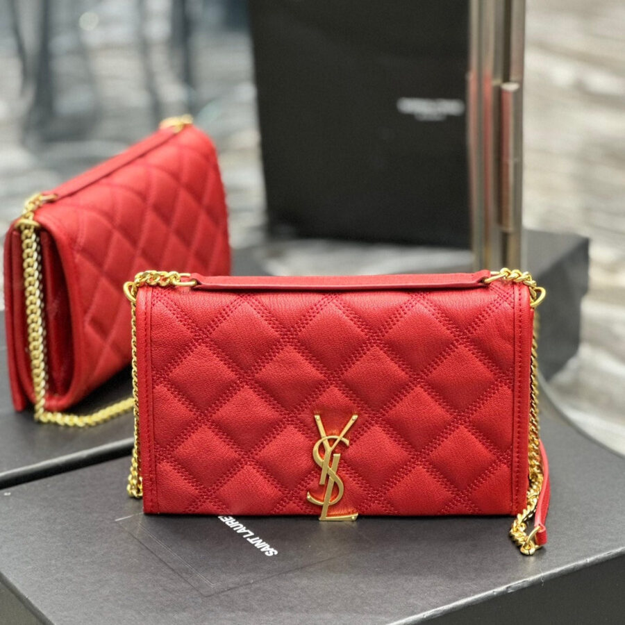 BECKY 22.5 QUILTED RED LAMBSKIN GOLD HARDWARE | Studio Nafay
