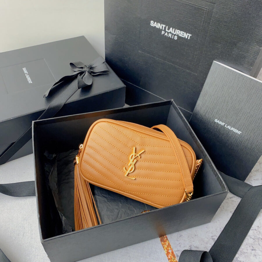 LOU MINI CAMERA BAG 19 IN MANGO ORANGE CAVIAR PATTERN CALFSKIN GOLD HARDWARE | Studio Nafay