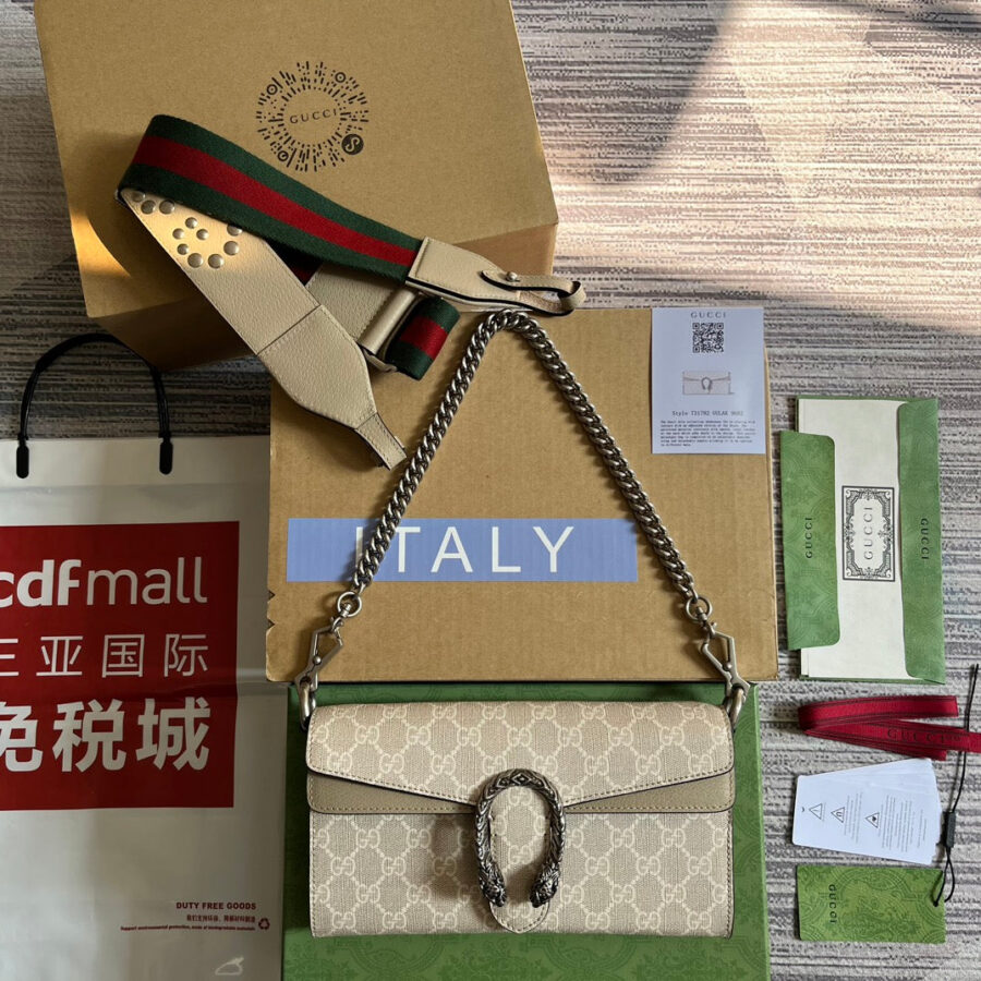 DIONYSUS GG 25 SMALL RECTANGULAR BAG IN BEIGE CANVAS | Studio Nafay