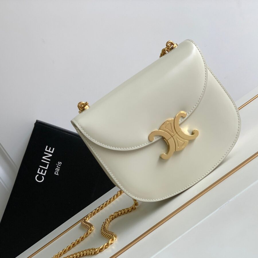 teen besace triomphe 18.5 white calfskin with chain | Studio Nafay