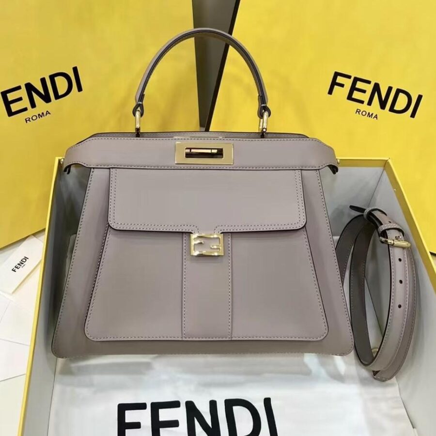 FENDI PEEKABOO 33 BAG IN KHAKI CALFSKIN WITH STRAP GOLD HARDWARE | Studio Nafay