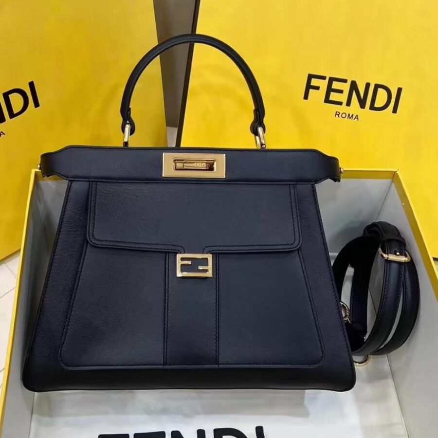 FENDI PEEKABOO 33 BAG IN BLACK CALFSKIN WITH STRAP GOLD HARDWARE | Studio Nafay