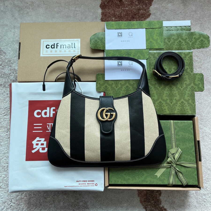 MEDIUM SHOULDER BAG 39 IN BEIGE CANVAS MIX BLACK CALFSKIN GOLD HARDWARE | Studio Nafay