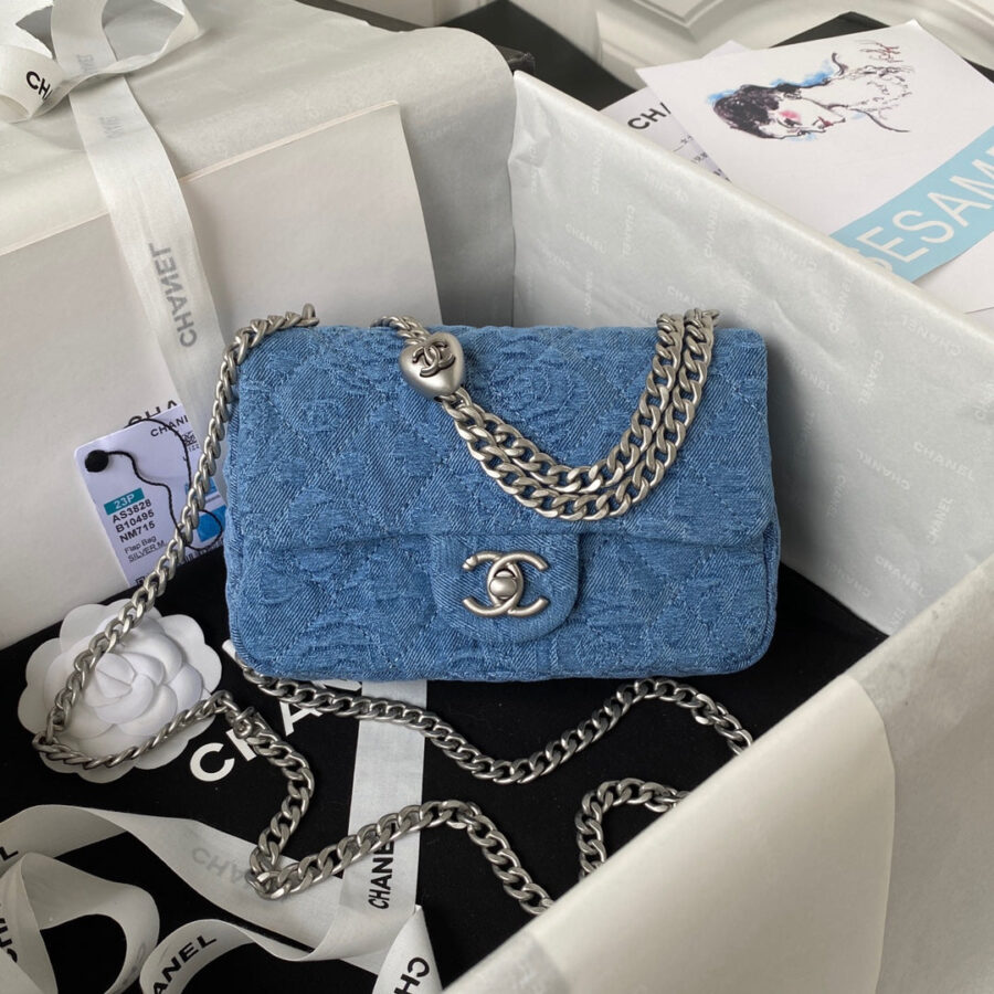 23P Flap Bag 19cm Denim Silver Hardware | Studio Nafay