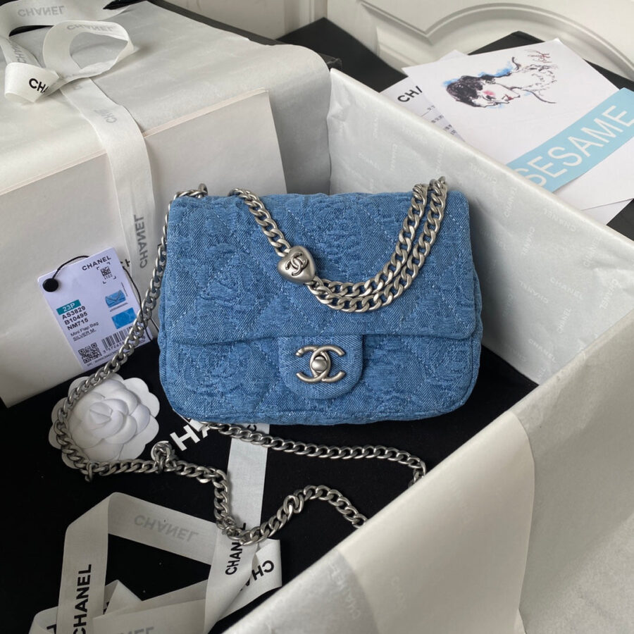 23P Flap Bag 20cm Denim Silver Hardware | Studio Nafay