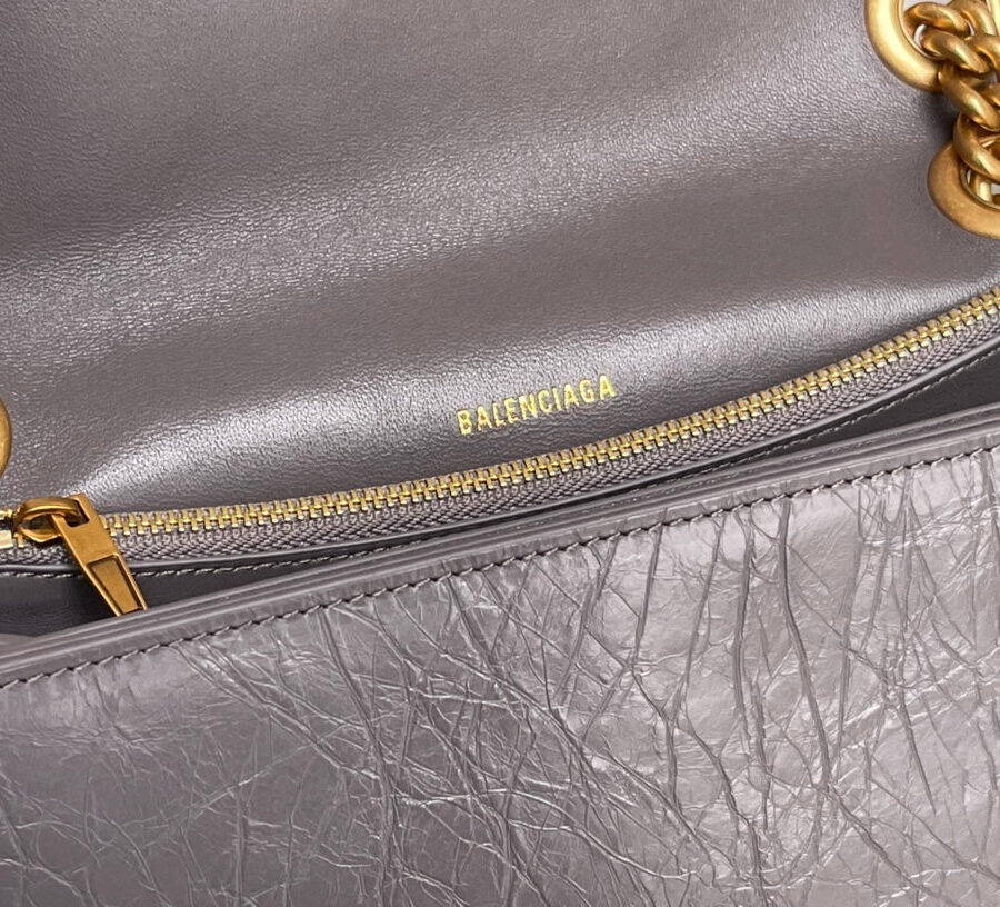 CRUSH MEDIUM CHAIN BAG 31 IN SUVA GRAY CRUSHED CALFSKIN GOLD HARDWARE | Studio Nafay