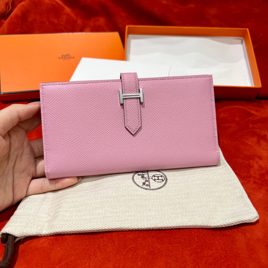 HM BEARN WALLET 17.5 PINK EPSOM SILVER HARDWARE | Studio Nafay