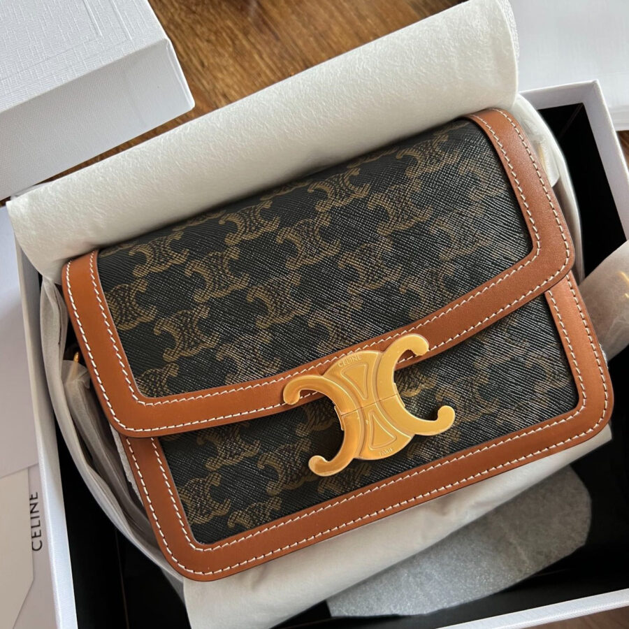 TEEN TRIOMPHE 18.5 TAN MONOGRAM CANVAS BROWN CALFSKIN | Studio Nafay