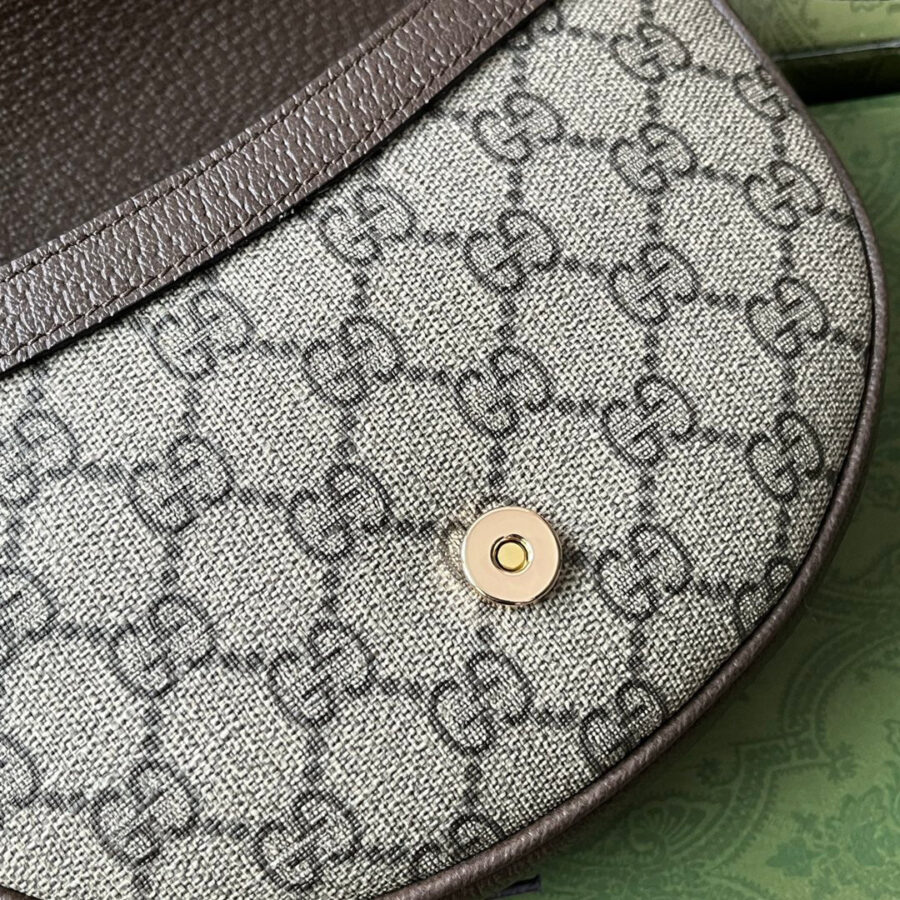 OPHIDIA MINI SHOULDER BAG 20 WITH WEB IN BEIGE EBONY CANVAS MIX BROWN CALFSKIN | Studio Nafay