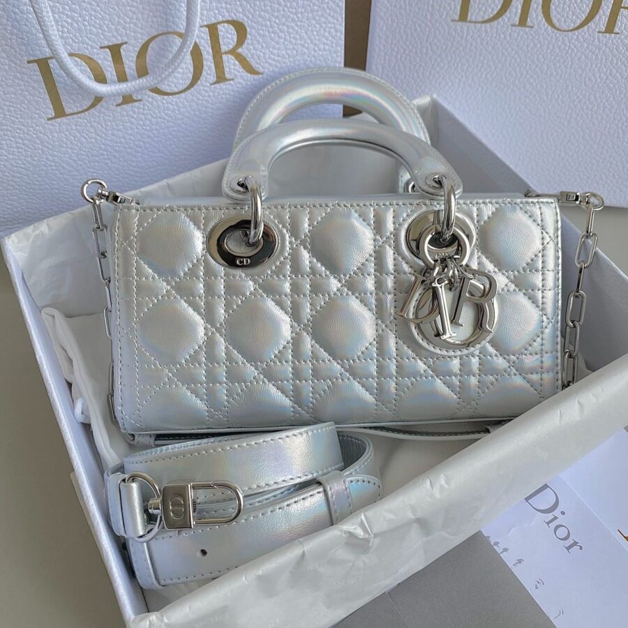 D-JOY BAG 22 IN SILVER LAMBSKIN | Studio Nafay