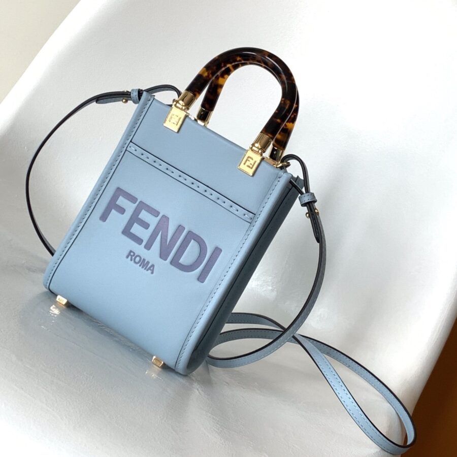 Fend Mini Sunshine Shopper Bag 18 Blue Leather | Studio Nafay