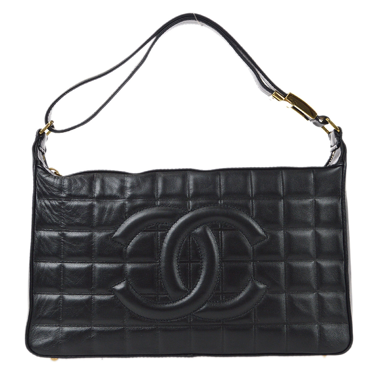 CHANEL Choco Bar Shoulder Bag Black Lambskin 78152