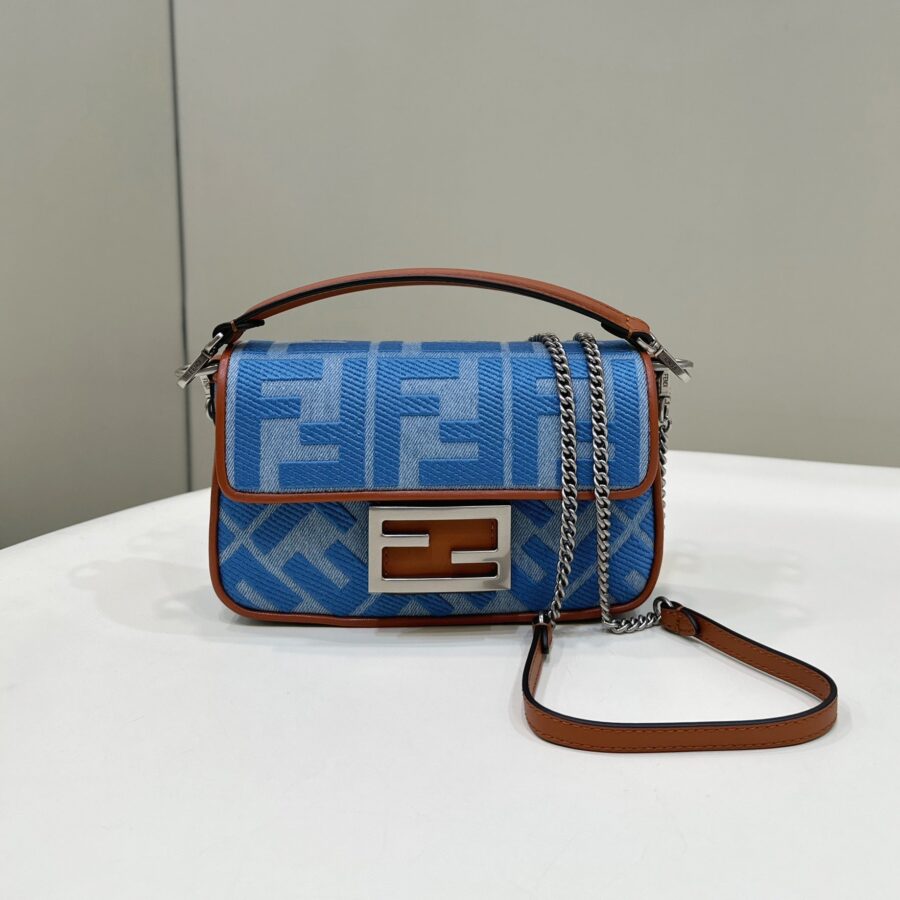 FENDI 19 BAGUETTE BAG IN LIGHT BLUE CANVAS WITH SILVER HARDWARE | Studio Nafay