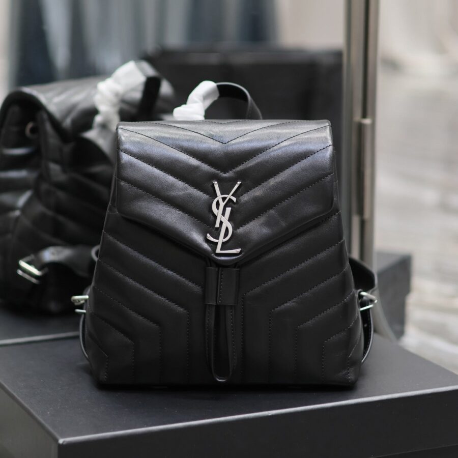LOU BACKPACK 26 IN BLACK QUILTED CALFSKIN SILVER HARDWARE | Studio Nafay