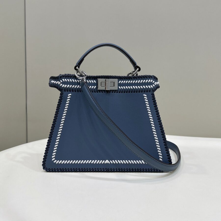 PEEKABOO ISEEU 27 IN BLUE BAYOUX INTERLACED CALFSKIN SILVER HARDWARE | Studio Nafay