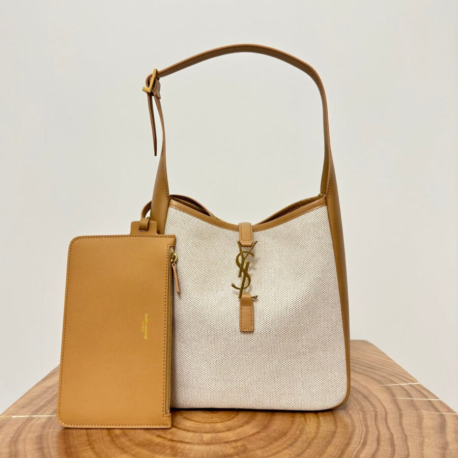 le 5a7 small 23 cream canvas brown calfskin | Studio Nafay