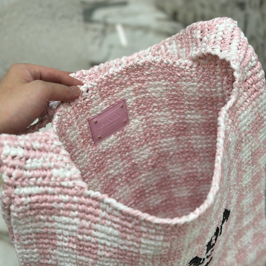 LARGE TOTE BAG 45 IN PINK MIX WHITE AND BLACK WOVEN RAFFIA | Studio Nafay