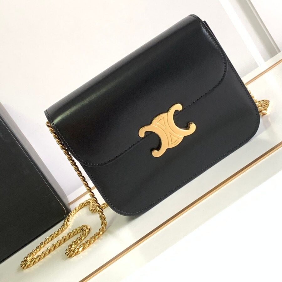 COLLEGE TRIOMPHE 20 BLACK CLAFSKIN GOLD HARDWARE | Studio Nafay