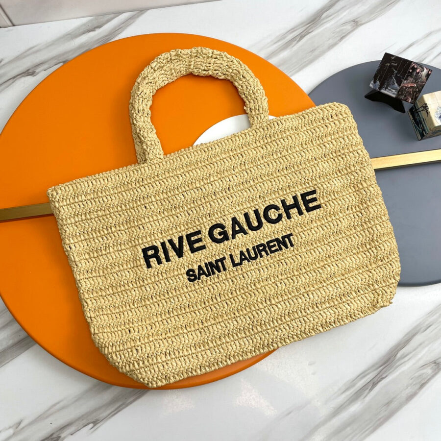 RIVE GAUCHE TOTE BAG 38 IN LIGHT YELLOW RAFFIA | Studio Nafay