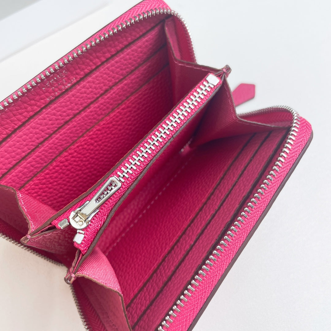 HM SILK’IN SHORT WALLET 11.5 RED PINK GRAINED CALFSKIN