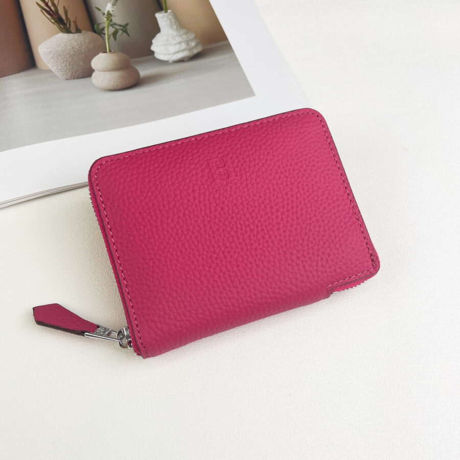 HM SILK'IN SHORT WALLET 11.5 RED PINK GRAINED CALFSKIN | Studio Nafay