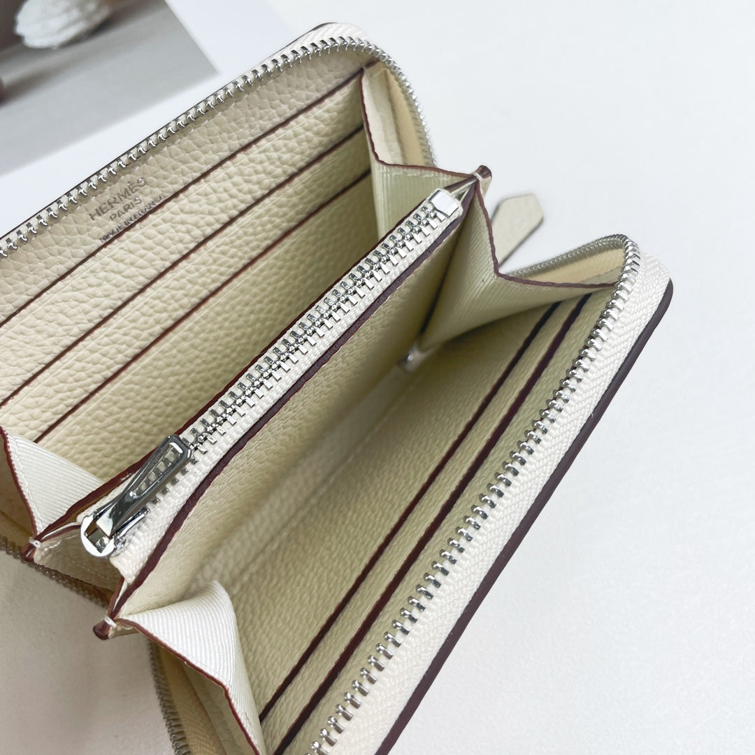 HM SILK’IN SHORT WALLET 11.5 WHITE GRAINED CALFSKIN
