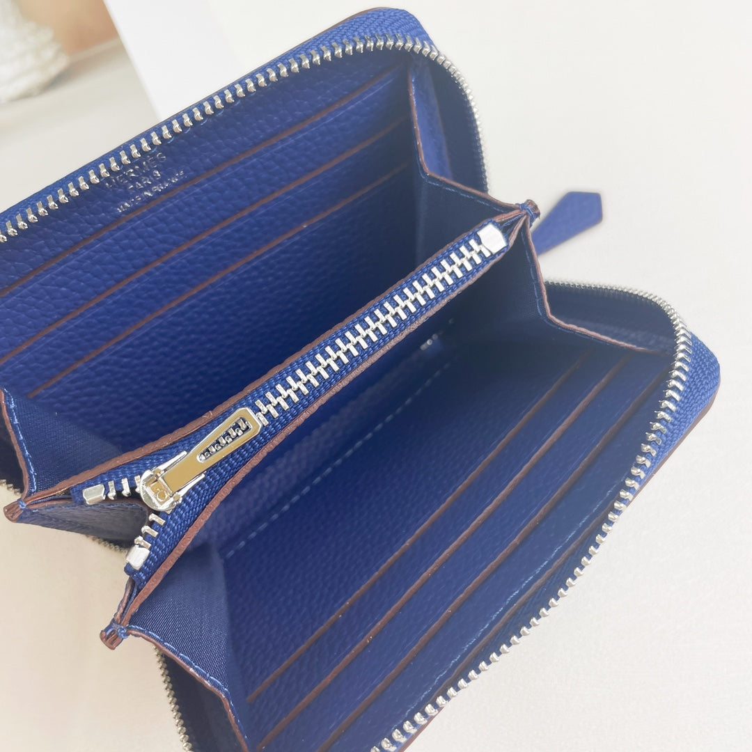 HM SILK’IN HOLED SHORT WALLET 11.5 COBALT GRAINED CALFSKIN