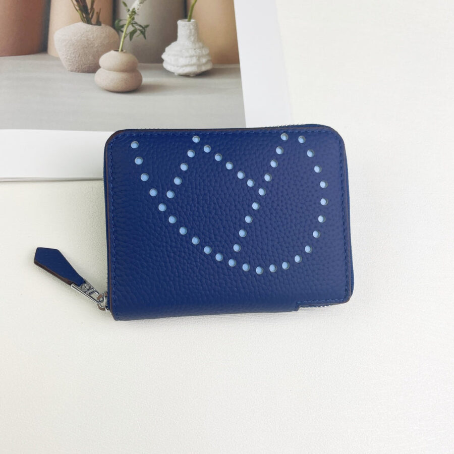 HM SILK'IN HOLED SHORT WALLET 11.5 COBALT GRAINED CALFSKIN | Studio Nafay