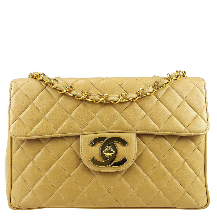 Chanel * Classic Flap Jumbo Double Chain Shoulder Bag Beige Lambskin | Studio Nafay
