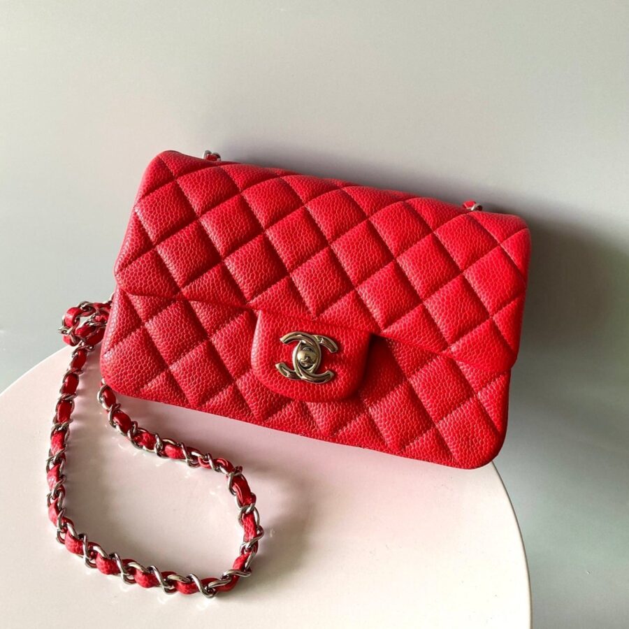MINI RECTANGLE FLAP BAG 20CM RED CAVIAR SILVER HARDWARE | Studio Nafay