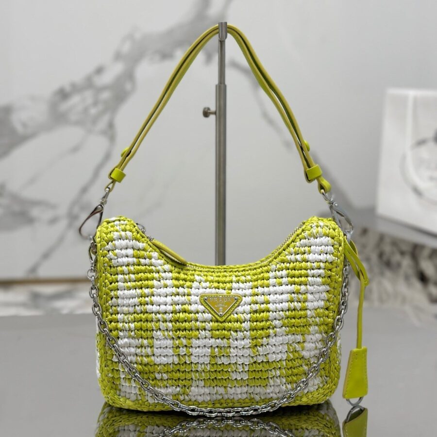 CROCHET HOBO BAG 22 IN VOLT GREEN MIX WHITE RAFFIA SILVER HARDWARE | Studio Nafay