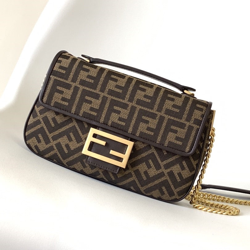 Fend Baguette 24 Brown FF Jacquard Fabric Bag Ghw | Studio Nafay