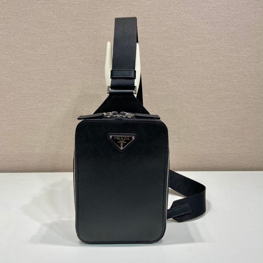 CHEST BAG 20 IN BLACK SAFFIANO LEATHER | Studio Nafay