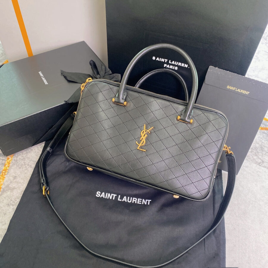 TRAVEL BAG 31 IN KHAKI GREEN LAMBSKIN GOLD HARDWARE | Studio Nafay