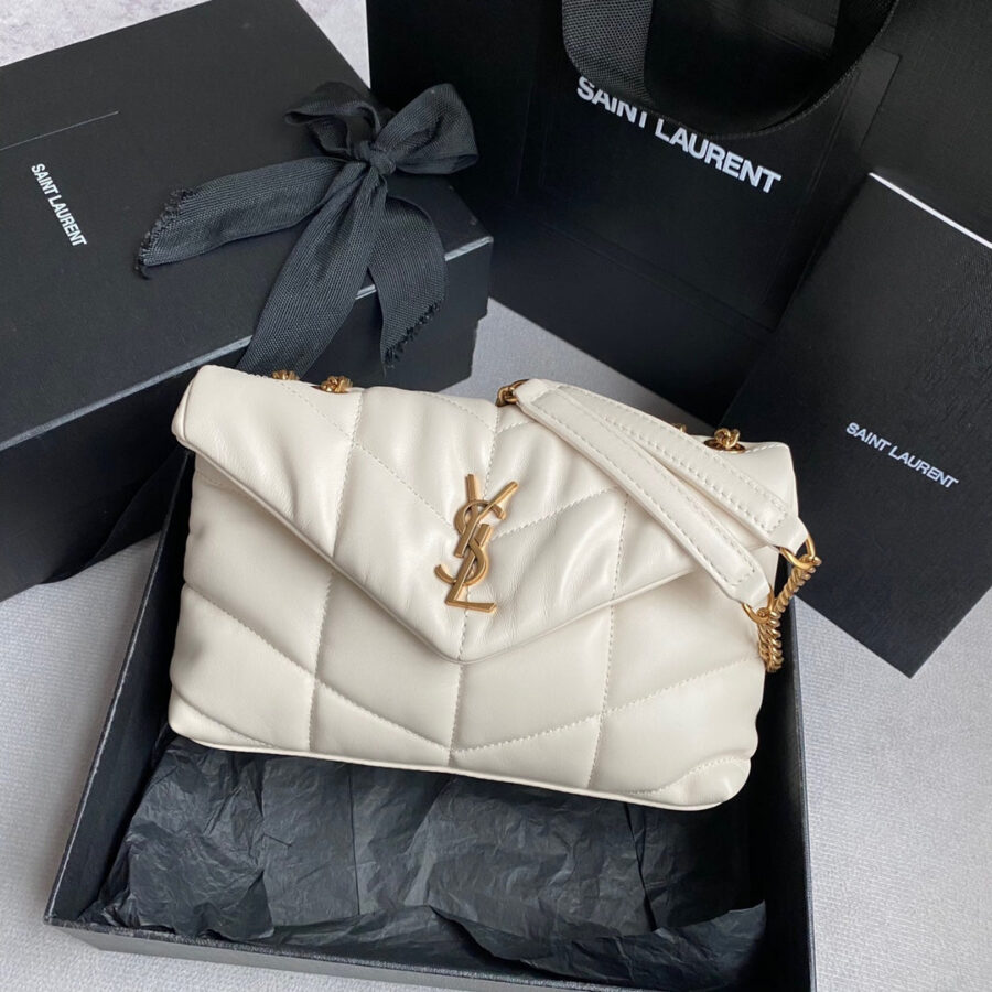 LOULOU MINI 23 WHITE QUILTED GOLD HARDWARE | Studio Nafay